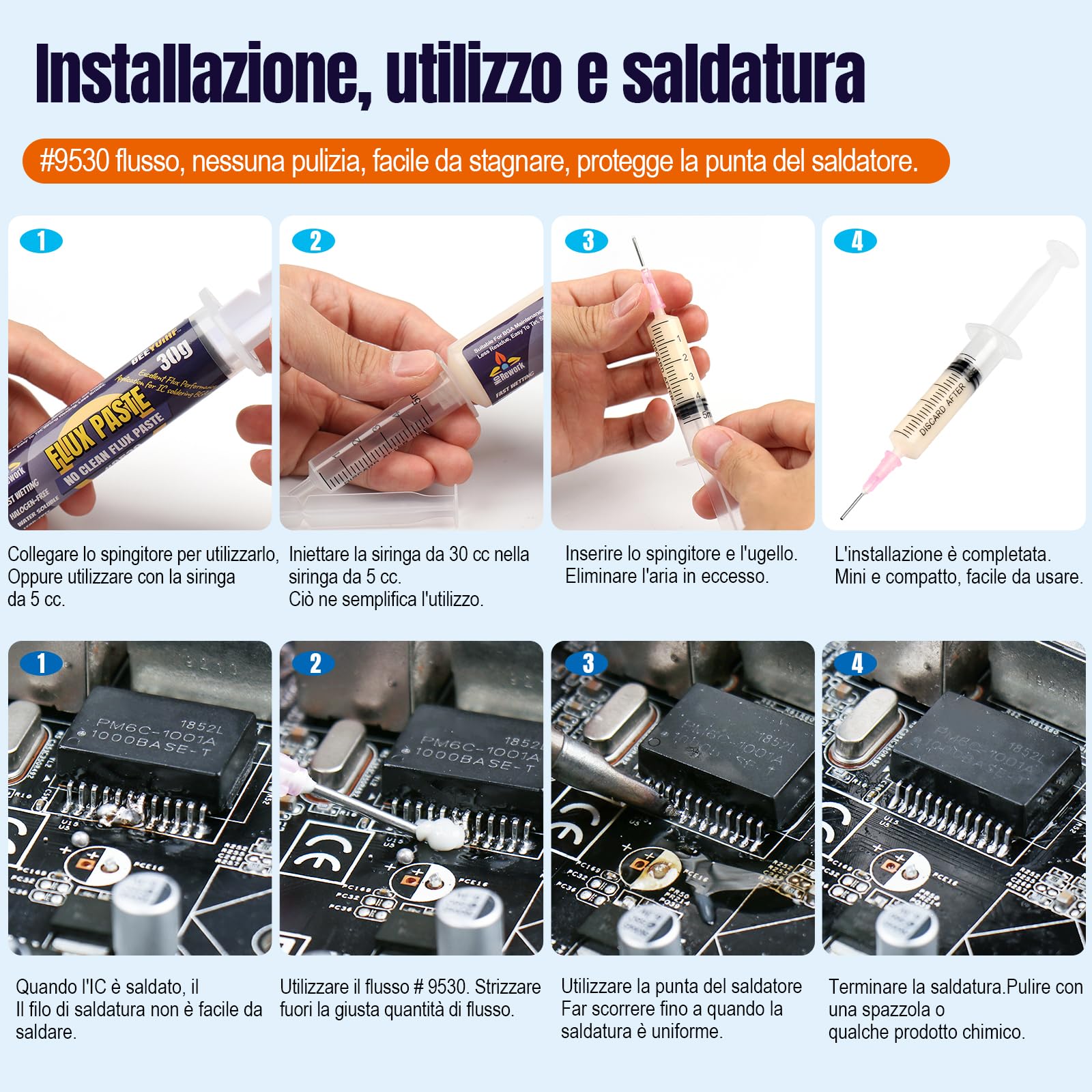 No-clean Flussante Saldatura, Senza Piombo Flussanti e Paste per Saldatura, 30mL Siringa flussanti per saldatura, per PCB SMD BGA PGA elettrici (1.62oz/46g)