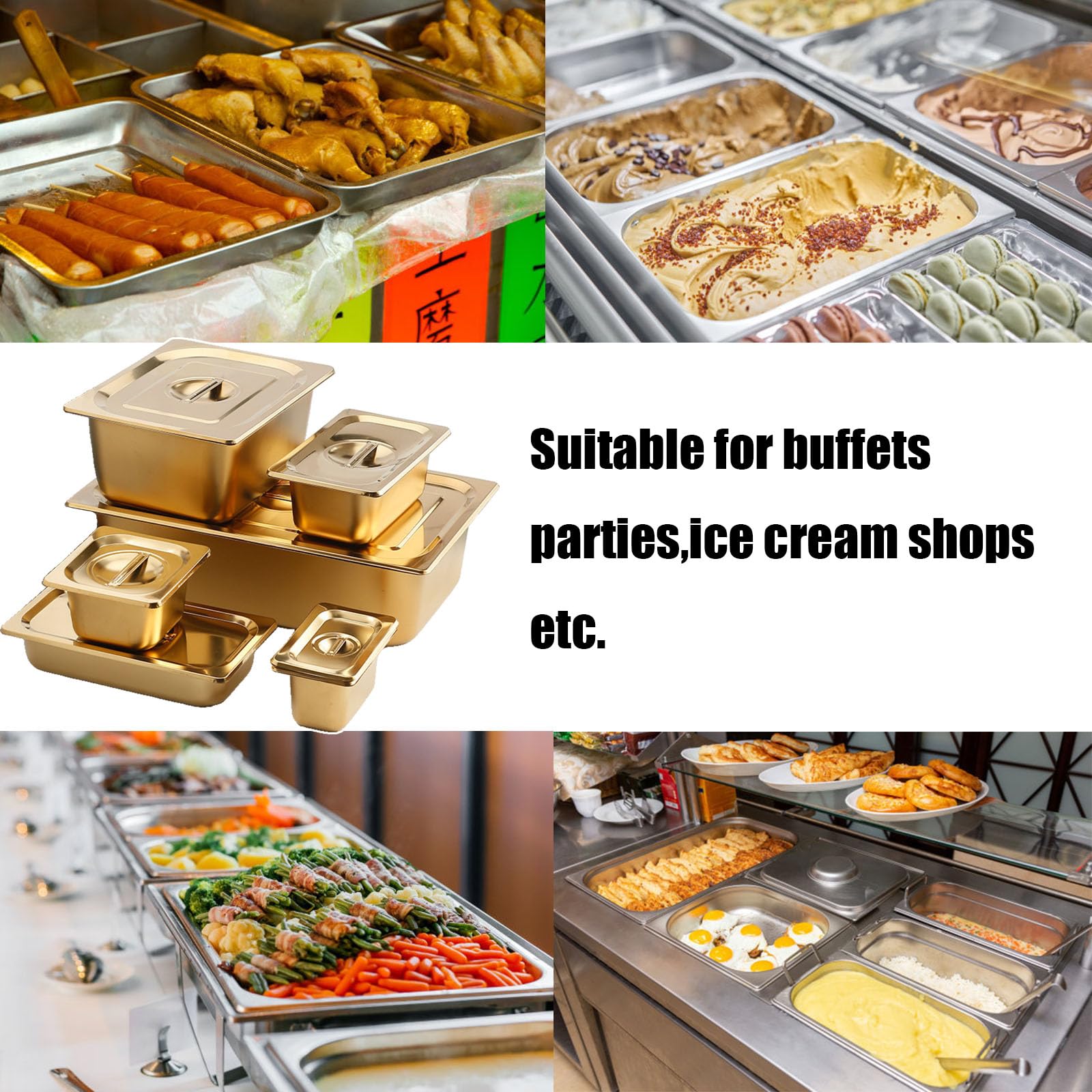Inless Steel Gastronorm - Utensilios de cocina comerciales para bufé, sartén de mesa de vapor profunda de hotel (tamaño 1/1, 53 x 32,5 cm, 20 cm de profundidad), sin tapa, ideal para catering y
