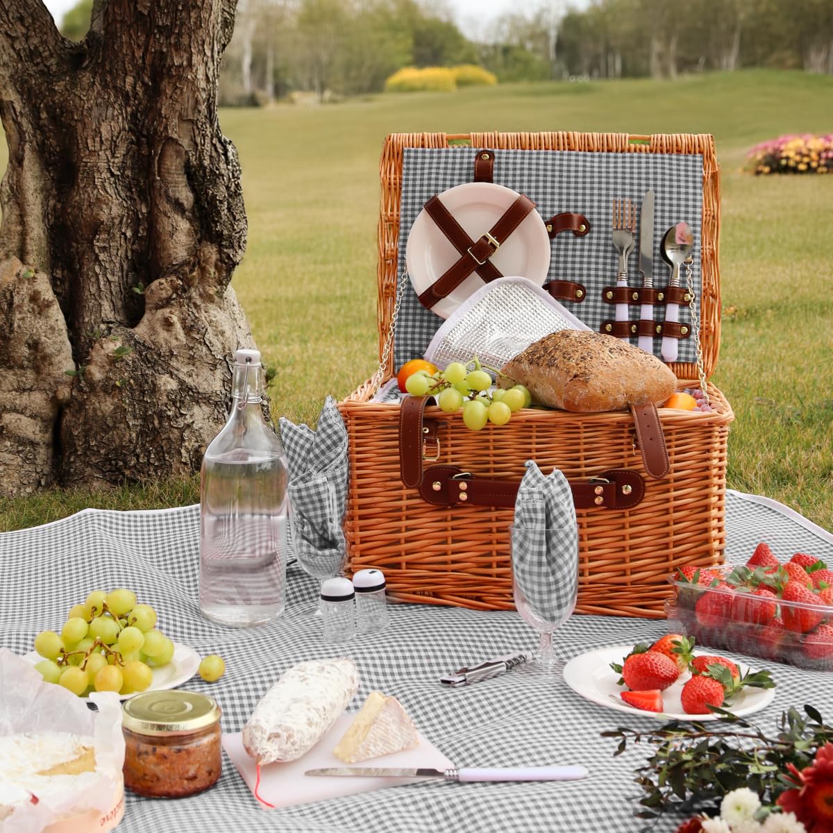 Linxor - Cestino da picnic isotermico con tovaglia e accessori - 2 persone