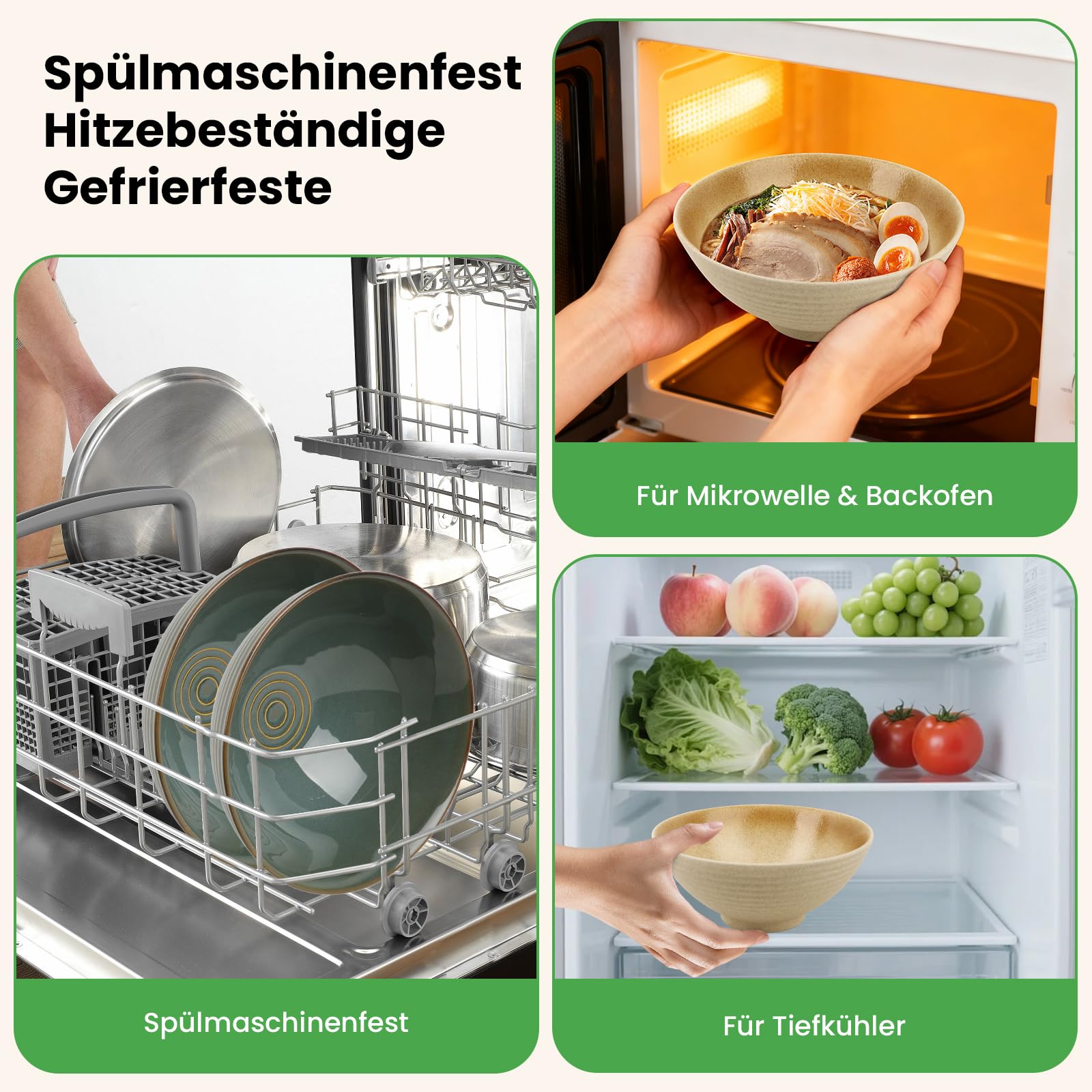 GEEKHOM Ramen Juego de 2 cuencos japoneses de cerámica con palillos y cuchara de madera de 1200 ml, grande, microondas y lavavajillas para pasta, sopa, pho, ensalada