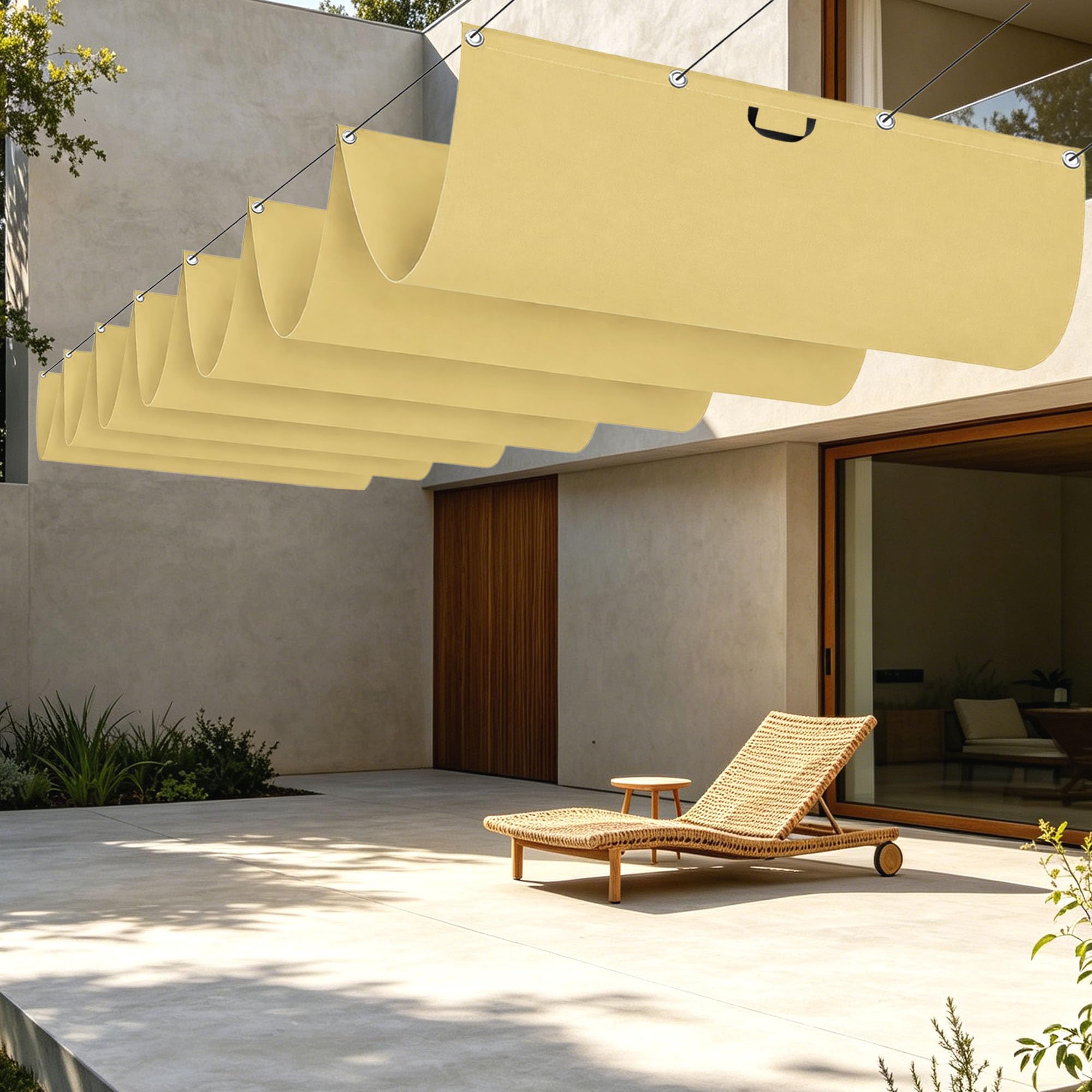 Voile ombrage rétractable vague anti-UV 200x300 pour jardin patio