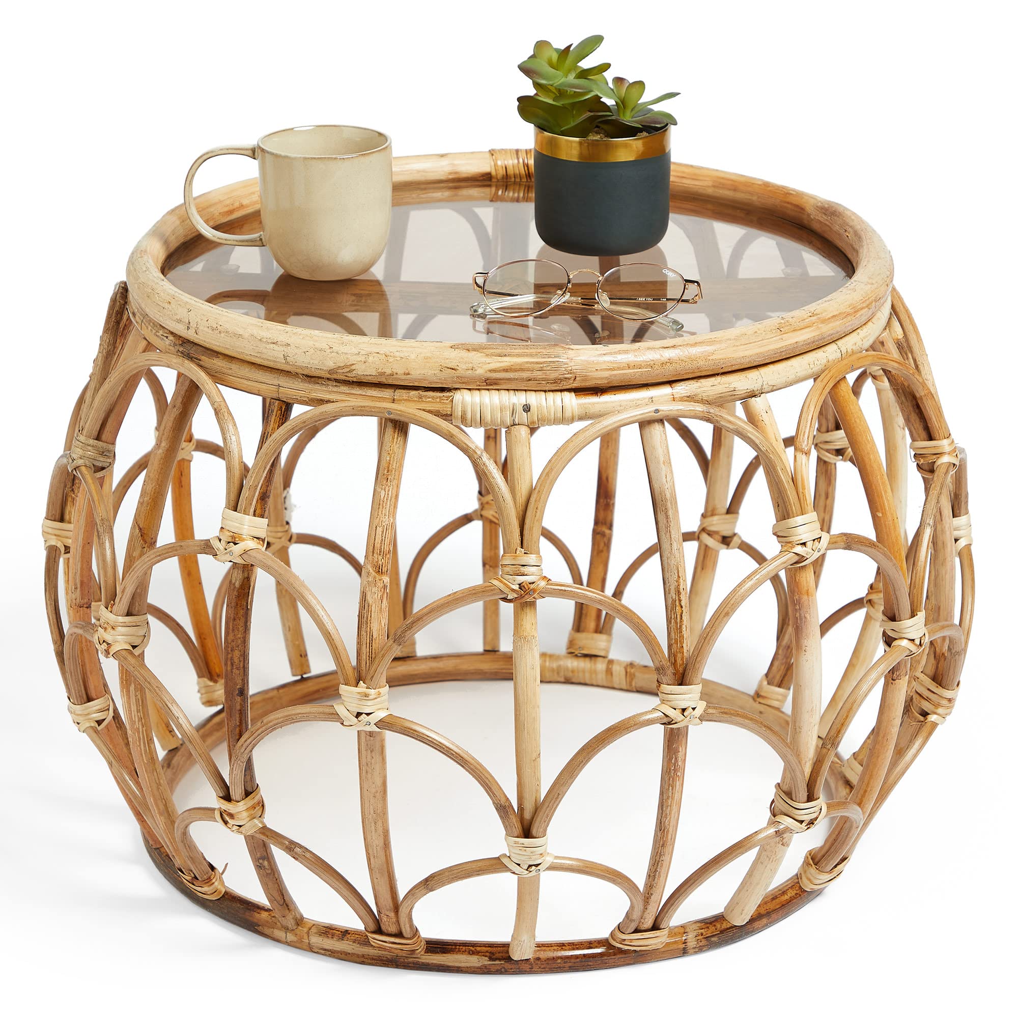 Buy BTFY Evelyn Coffee Table Round Rattan Effect Table with Glass op