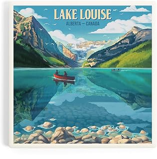 Lake Louise, Alberta, Canada, Lithograph, Summer on Lake Louise (Absorbent Ceramic Coaster, Single, Cork Back, Kitchen Table Decor)
