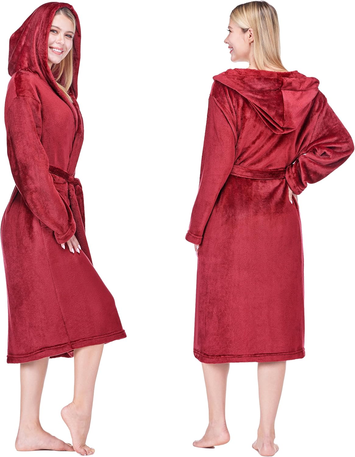 PAVILIA Women Robe with Hood, Fleece Fluffy Soft Long Hooded Robe, Plush Fuzzy Cozy Warm Bathrobe Shower Spa - Image 2