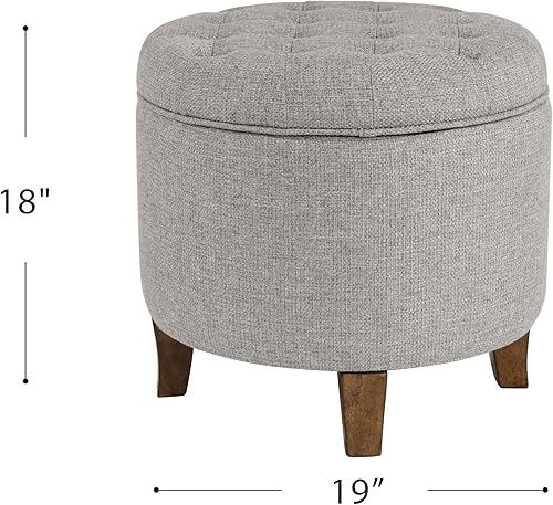 Miniatura 3 de HomePop Decoración para el hogar | Otomana tapizada redonda con botones y reposapiés | Otomana con almacenamiento para sala de estar y dormitorio |