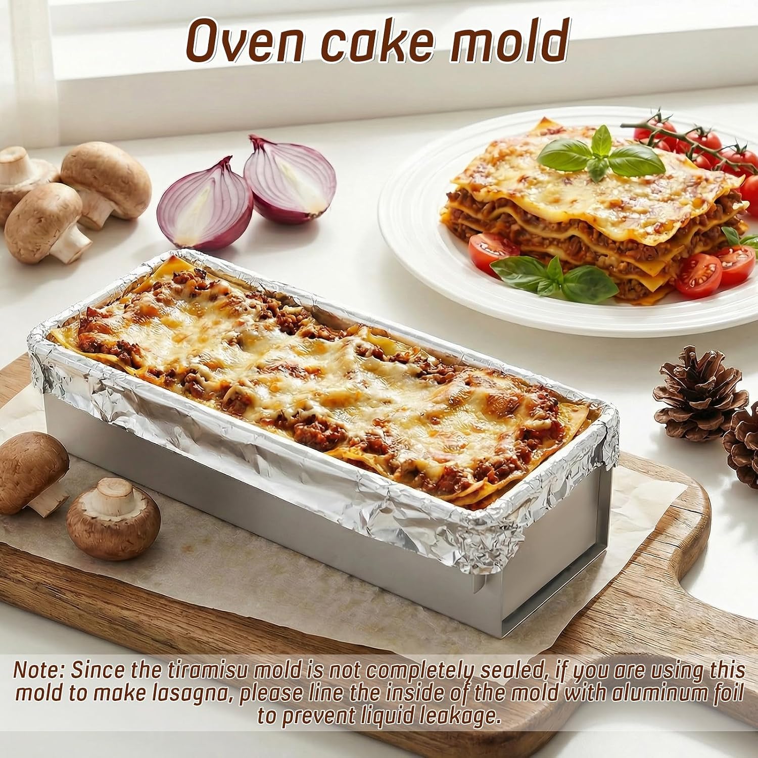 2 Pack Tiramisu Mold, Nonstick Rectangle Tiramisu Cake Pan, Removable Frame Stainless Steel Cake Baking Mold, 16.5×4.3×2.5'' with 2 Metal Spatula, for Cheesecake Mousse Lasagna Cold Desserts