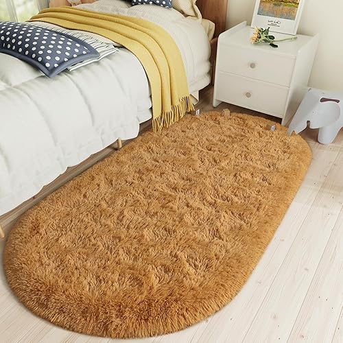 Miniatura 16 de LOCHAS Alfombra esponjosa para dormitorio, 2.6 x 5.3 pies, alfombra lanuda para dormitorio, mesita de noche, alfombra ovalada suave para sala