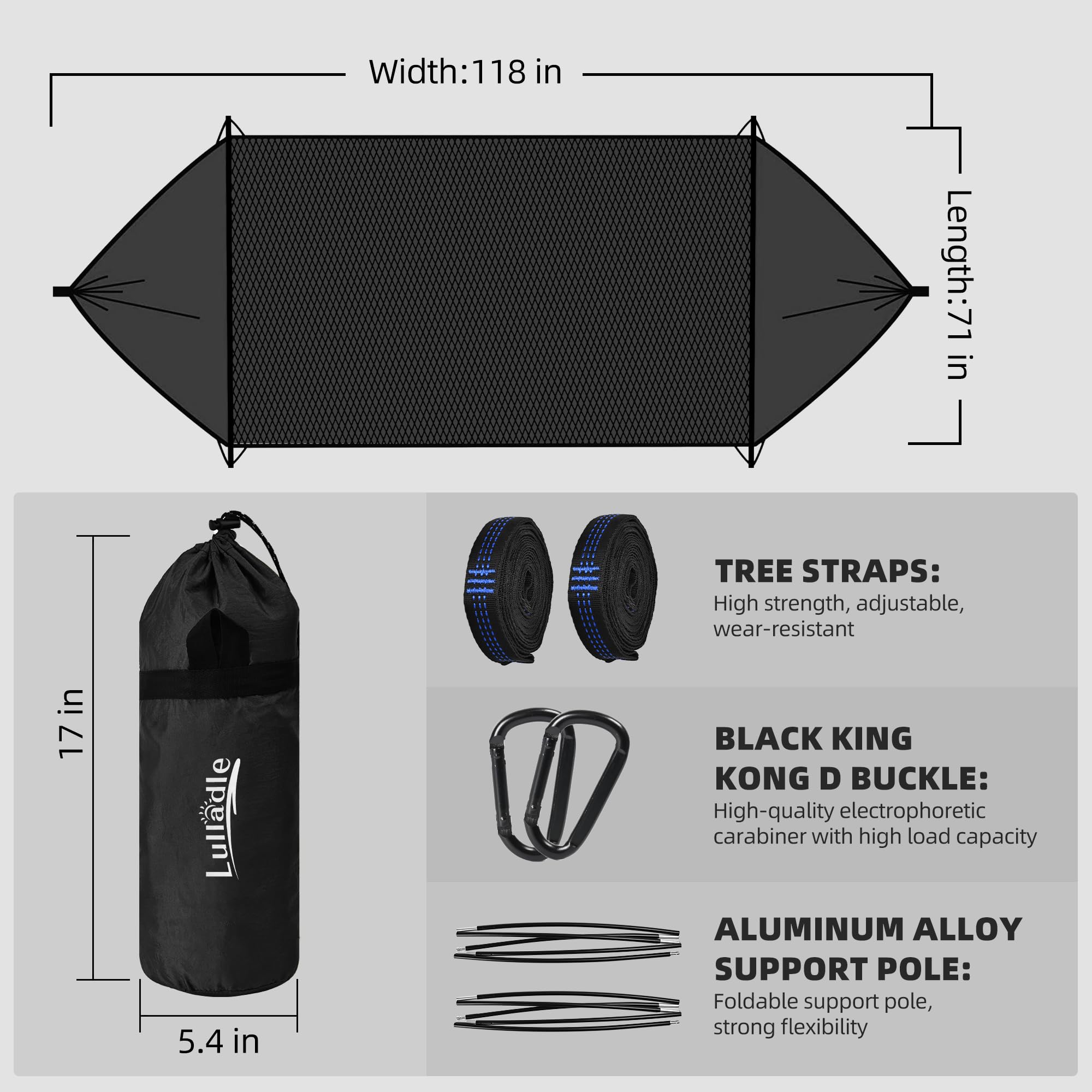 Hamaca ultraligera para acampar para 2 personas, hamaca portátil colgante de viaje de 600 libras, nailon de paracaídas duradero, fácil de instalar y empacar para mochileros, senderismo, patio 6