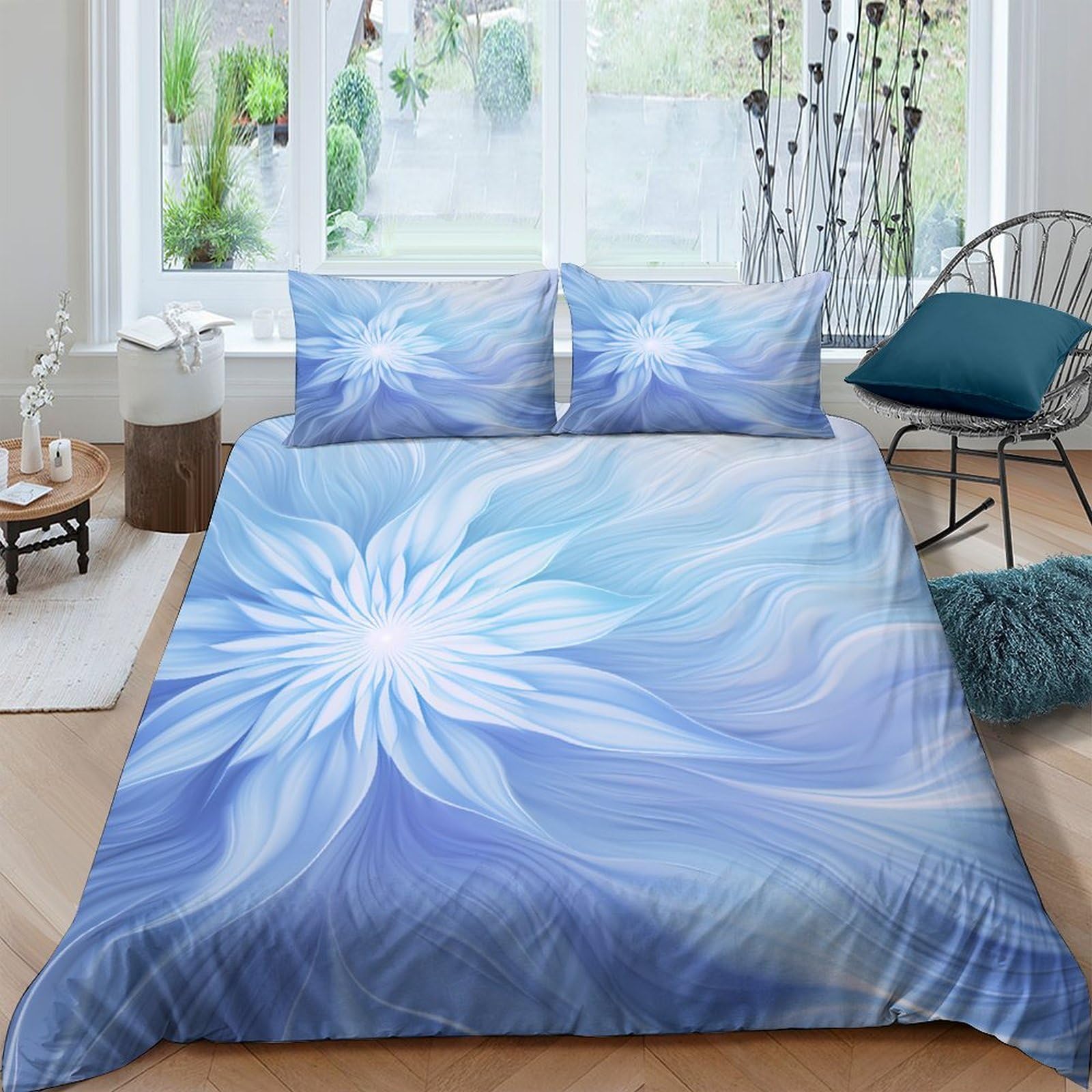 Ctjqhvkz Style-3 3D Printed Blue Floral Fitted Sheet Microfiber Soft Decorative Abstract Mattress Cover For Bedroom Guest Room Dorm Single（135X200cm）