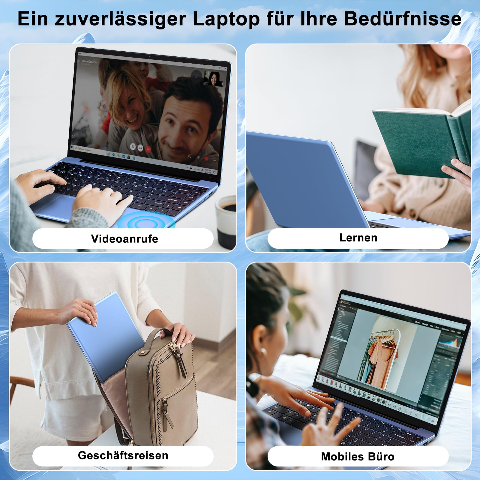 Laptop 14 Zoll Win11 Pro Notebook 6+256GB SSD Unterstützung 1TB | 1920x1080P Full Metal Celeron N4020 5G WiFi Mini HDMI & Kabellose Maus Tastaturfolie für Tastatur-Blue