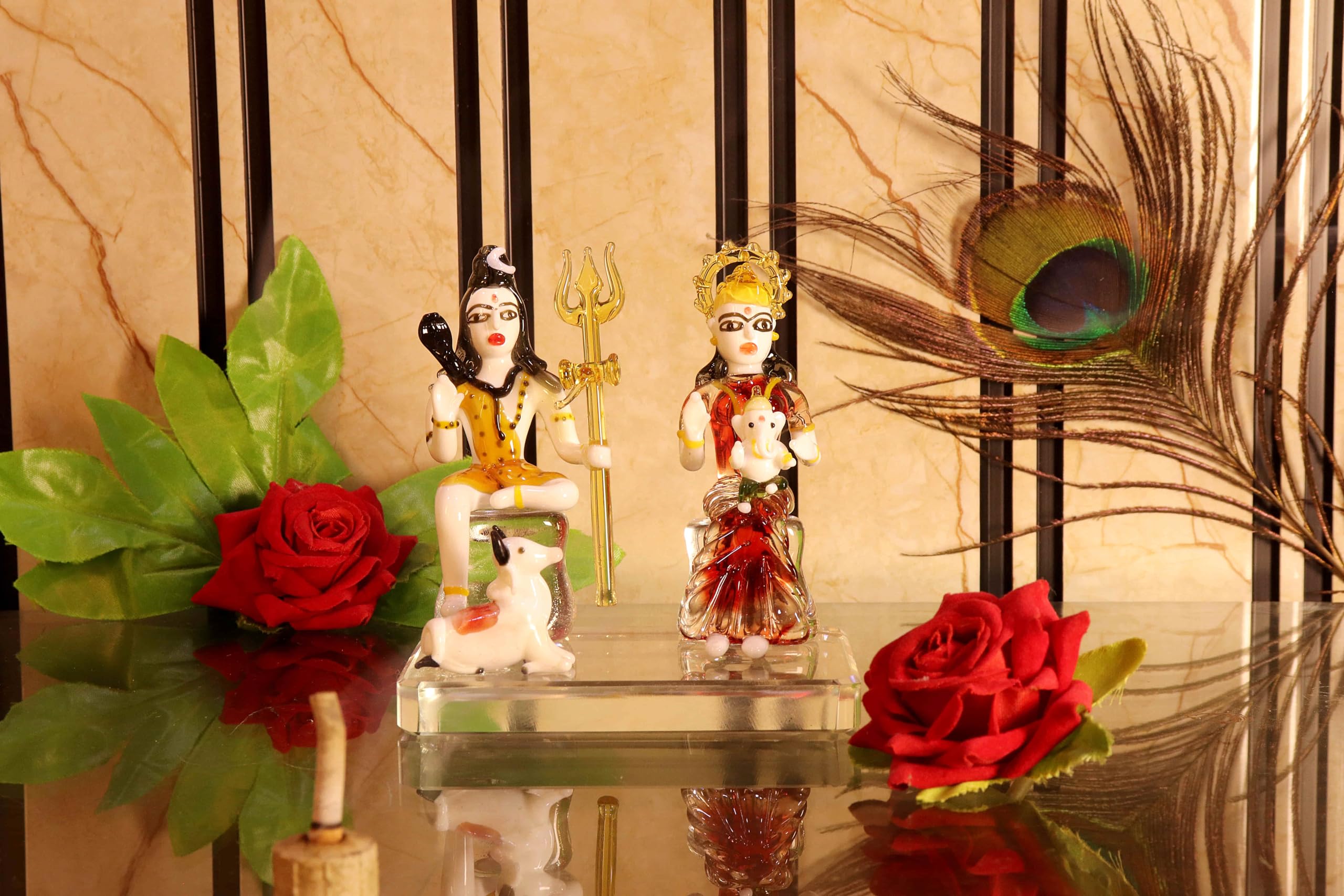 NMII Idolo in vetro Lord Shiv Parivar Murti Shiv ji per casa Pooja camera ufficio soggiorno | Lord Shiv Ganesh Ji Parvati Mata Nandi Idol | Idolo della famiglia Mahadev | Oggetto decorativo per la