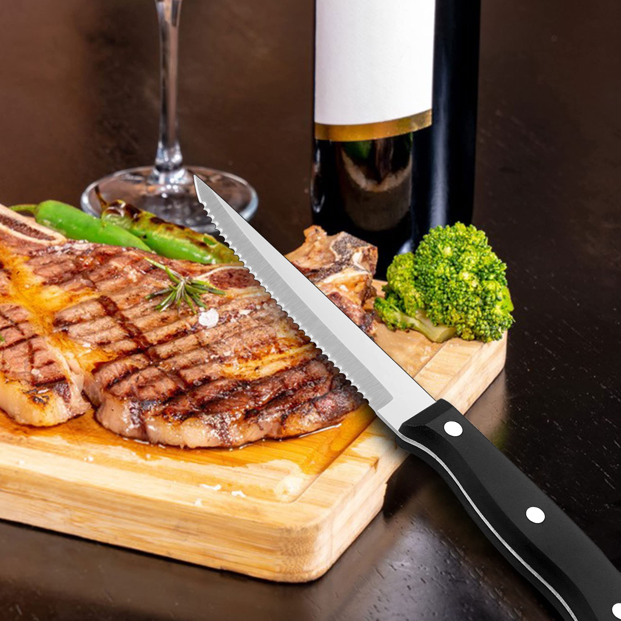 LIANYU Steak Knives Set of 8, Stainless Steel Steak Knives for Kitchen Camping Restaurant, Serrated Steak Knives Dishwasher Safe