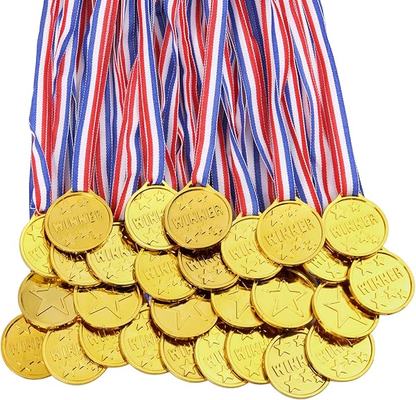 flintronic 28PCS/12PCS/7PCS Medallas de Ganador de Oro, Medallas de Ganador de PláStico Dorado para Niños, Medallas para Niños, con Cintas para el Cuello, para Fiesta, Día del Deporte Escolar - 1