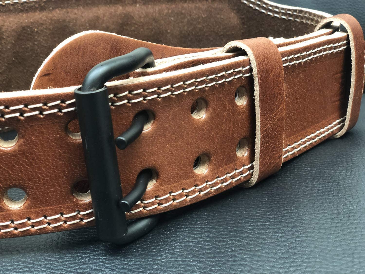 Ceinture d'haltérophilie en cuir véritable de 10,2 cm pour homme et femme - Soutien lombaire du dos pour soulevés de terre, squats, haltérophilie - Équipement d'entraînement robuste