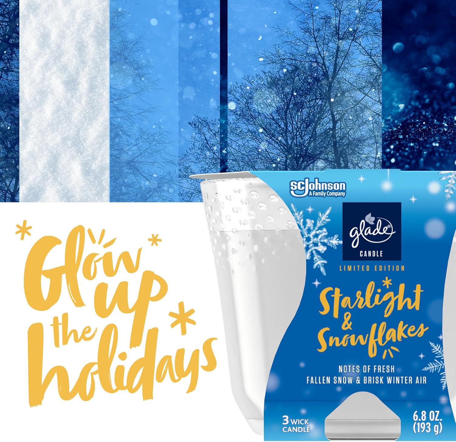 Glade Candle Jar, Air Freshener, Starlight & Snowflakes, 3.4 oz, 2 Count