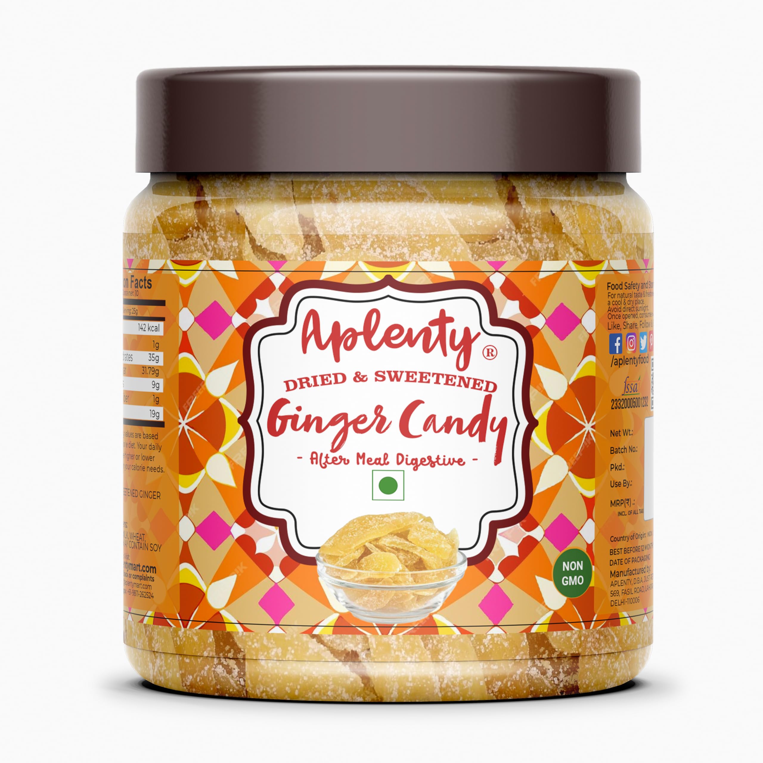 Aplenty Sweet Ginger Slice-400 Grams|Dried Ginger Candy|Adrak Slices/Candy Mouth Freshener/Mukhwas