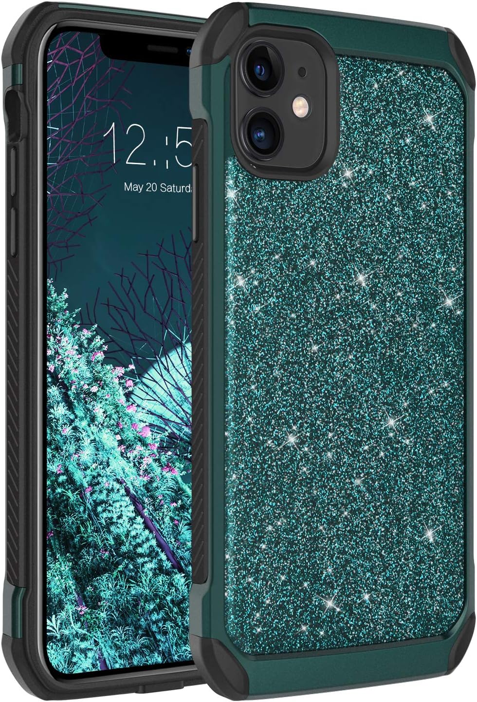 BENTOBEN iPhone 11 Case, Glitter Sparkle Bling Luxury Shiny Girls Hard Cover,Two Layers Soft Rubber Bumper Rugged Shockproof Protective Phone Case for iPhone 11 6.1" 2019,Dark Green