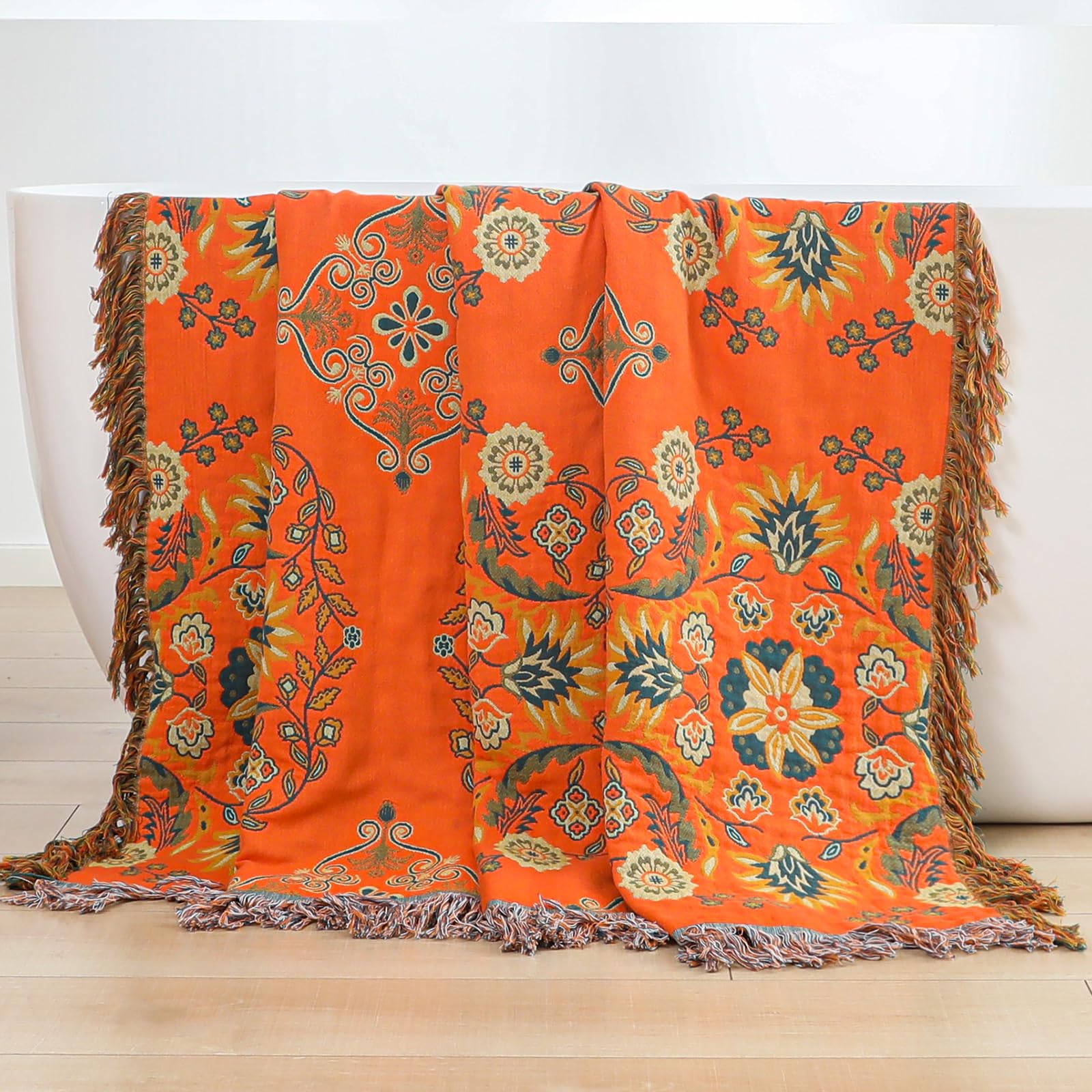 HOORDRY Colcha de algodón, manta para sofá con estampado, 150 x 200 cm, de doble cara, estilo bohemio, reversible, para ver la televisión o en la silla, cama individual