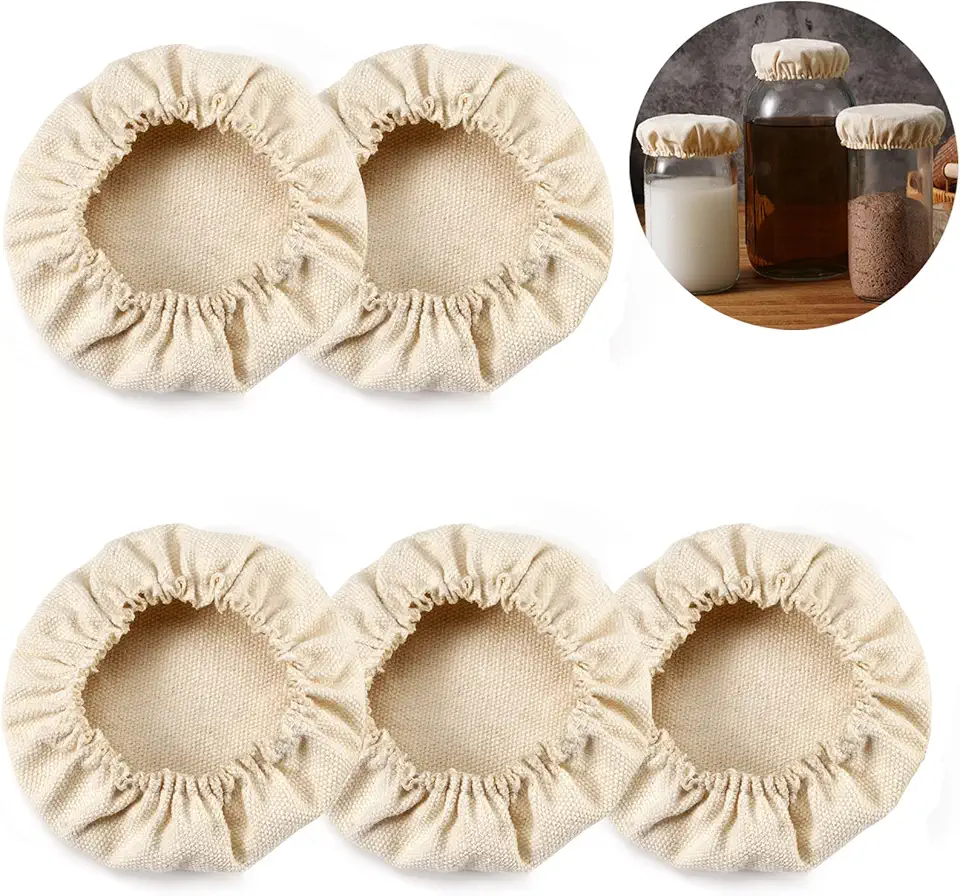 Capas de pano para frascos iniciais de fermentação de fermentação de kefir de kombucha ou tampas de tecido de queijo para fermentação de kefir de 7,6 a 10 cm, pacote com 5