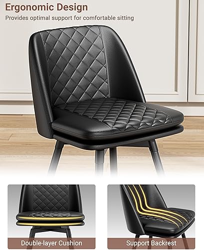 Miniatura 3 de Juego de 4 taburetes de bar de 26 pulgadas, taburetes de bar giratorios de 360 con respaldo, silla de bar moderna tapizada de piel sintética de