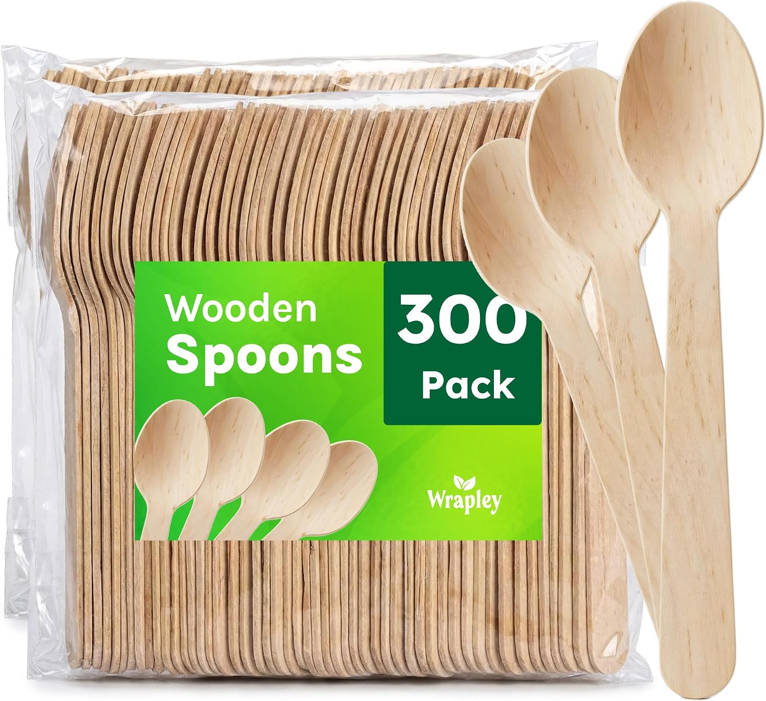 6.25” Wooden Spoons, Durable & Smooth Disposable Cutlery, Eco Friendly & Compostable Spoons for Parties, Ice Cream, Tasting & Events, 300 Pack