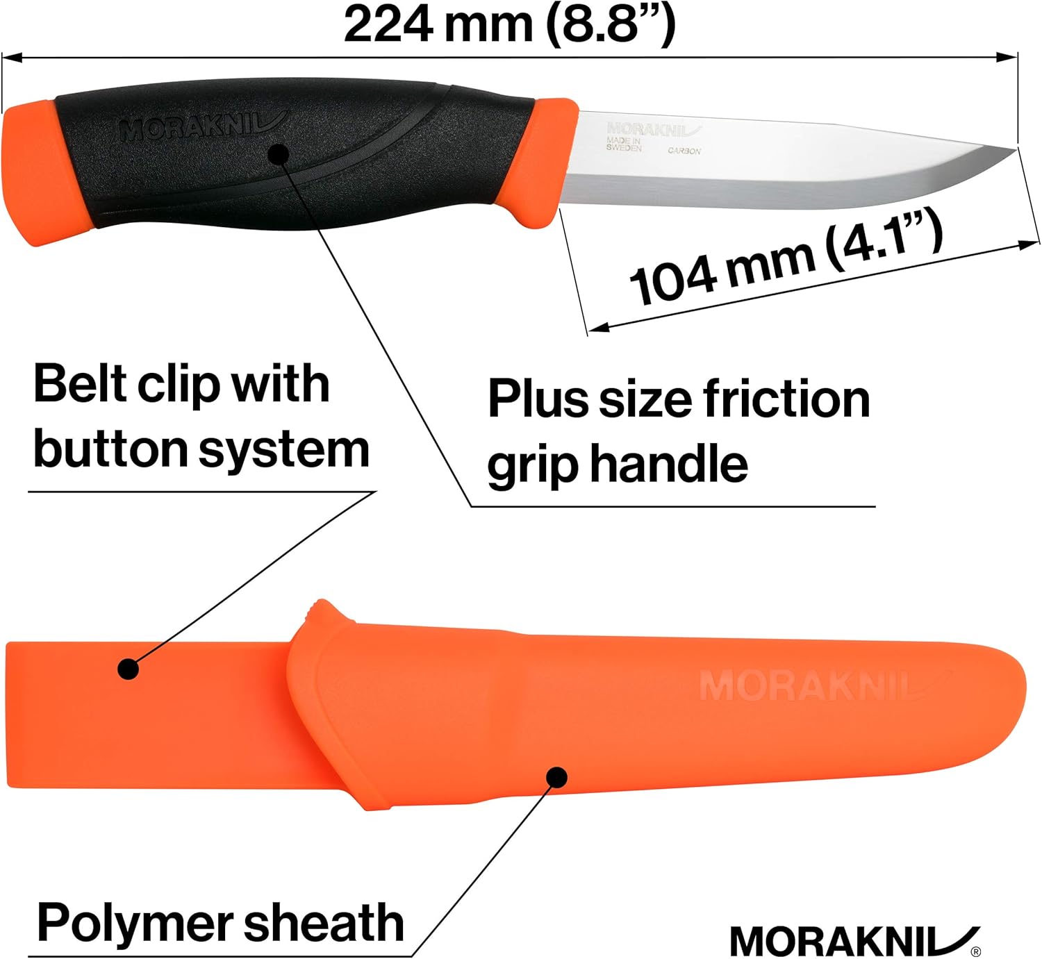 Morakniv Companion Heavy-Duty Carbon Steel Fixed-Blade Knife with Sheath, 4.1 Inch : Hunting Fixed Blade Knives : Sports & Outdoors