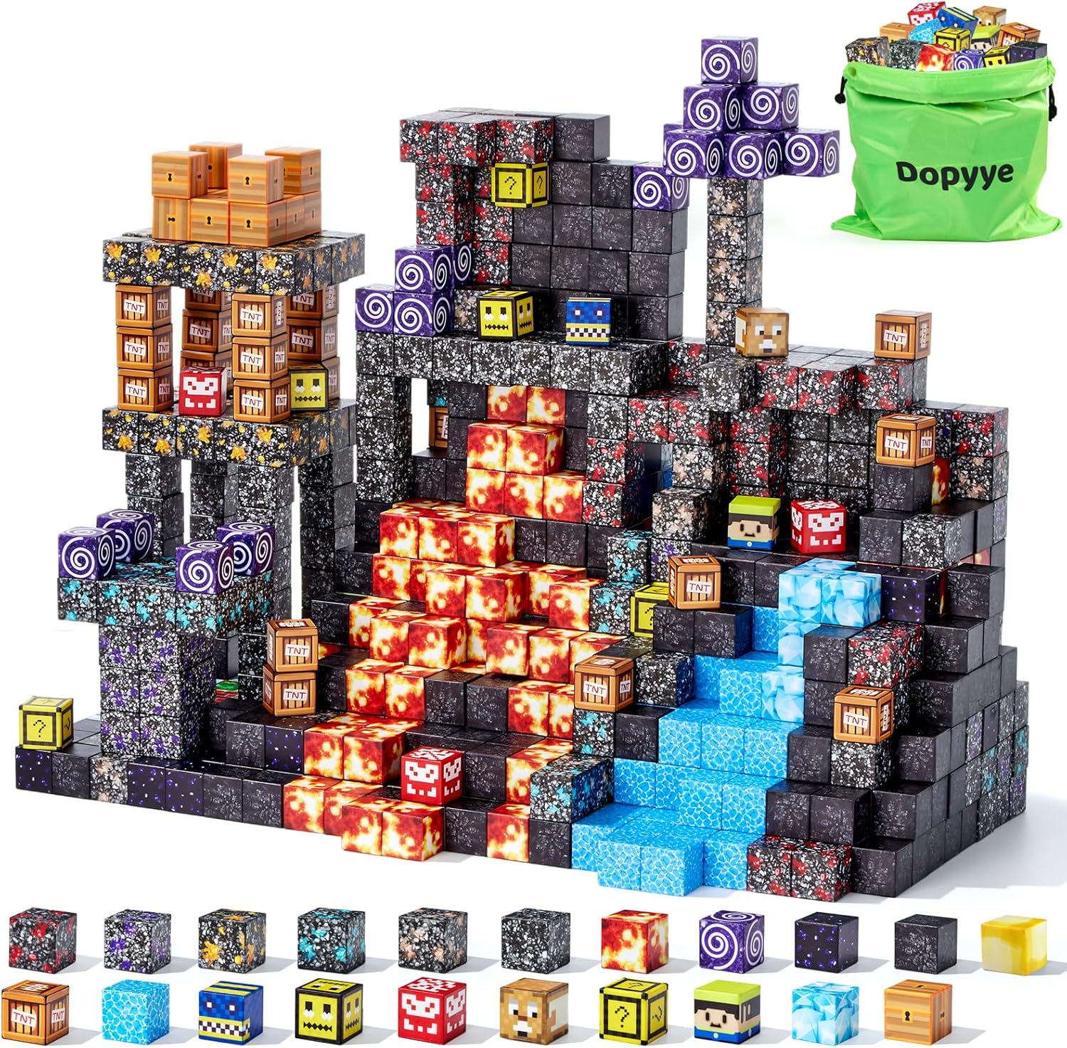 Magnetic Blocks, 150-Piece Magnetic Building Blocks, Volcano Theme 1-Inch Montessori STEM Stacking Magnet Blocks for Boys Girls Ages 3+, Educational Sensory Toys for Kids Christmas Birthday Gifts