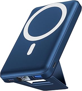 Wireless Portable Charger, Podoru Foldable Magnetic 10000mAh Power Bank 15W Fast Wireless Charging 22.5W PD Lighting LED Display Mag-Safe Battery Pack for iPhone 15/14/13/12/Pro/Pro Max-Navy Blue