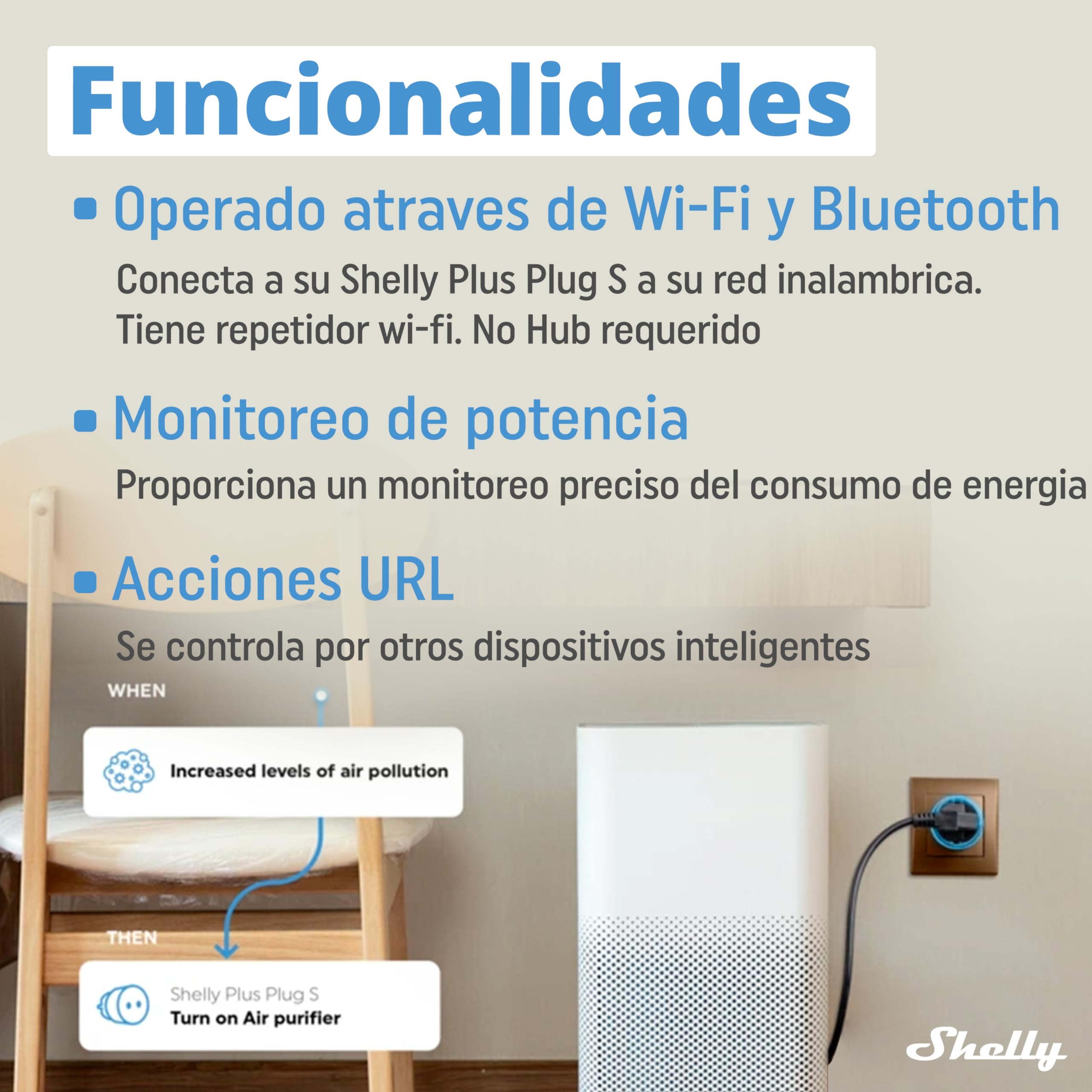 Shelly Plus Plug S Negro | Próxima Generación Enchufe Inalámbrico Con Medición De Consumo | Automatización De Hogar | iOS Android App | No Hub Requerido | Indicación LED De Multicolor | Escenas Smart