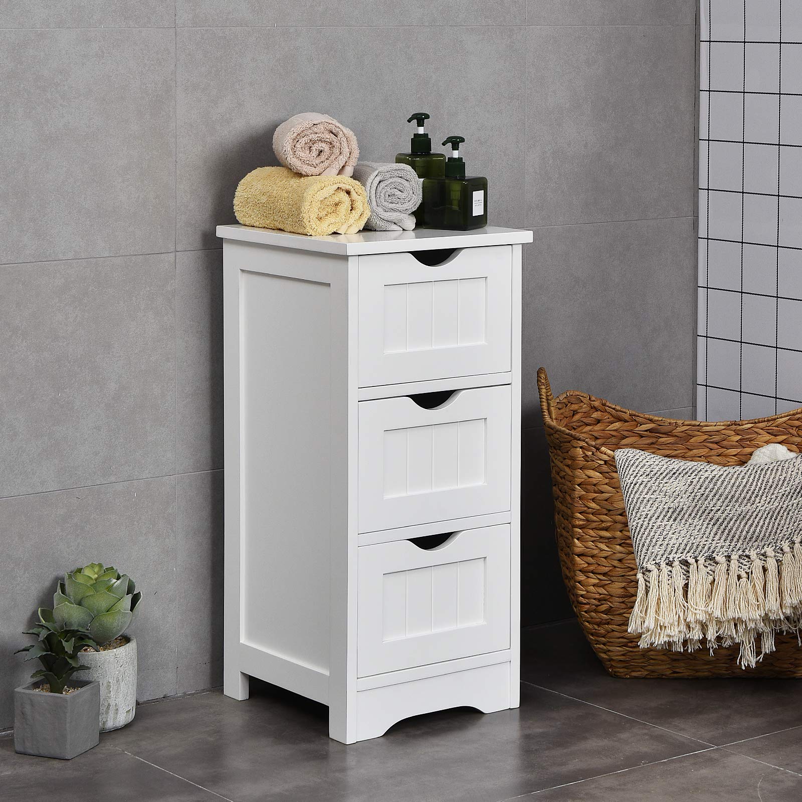 Buy Tangkula Bathroom Floor with 3 Drawers, Tower Storage