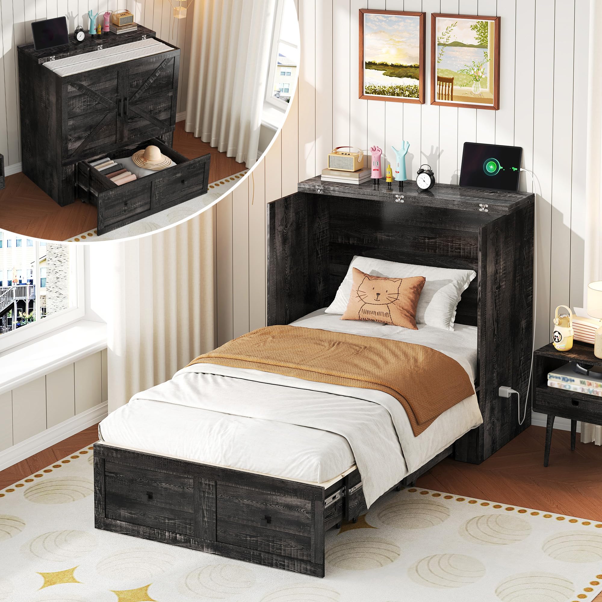 LUXOAK Twin Murphy Cabinet Bed