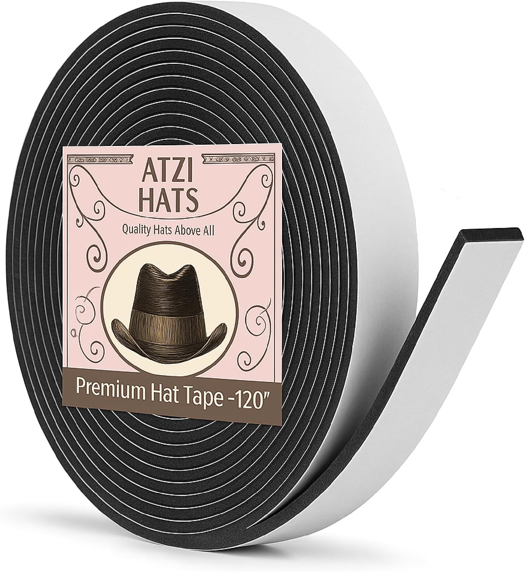 Hat Tape Roll 120" (10 Feet) Black - Hard Hats Size Reducer Foam Filler - Cap Sizing Strip Insert - for Fedora, Baseball Caps, Pana, Straw, Cowboy, Western