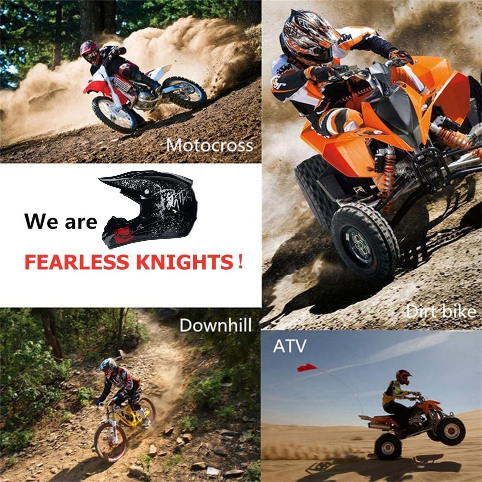 Motocross Fullface MTB Helm Kinder, ABS-Schale, Motorradhelm Herren Damen, Downhill Motorradhelm Kinder, ATV Motorradhelm Helm Mit Brille Handschuhe