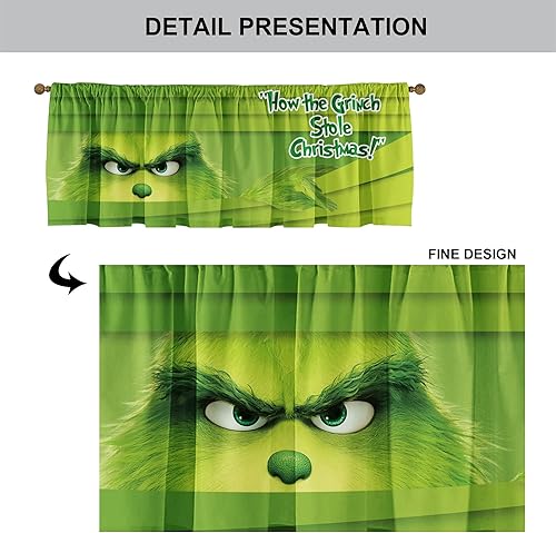 Miniatura 6 de Cenefas de cortina de cocina de Navidad con bolsillo para barra, cortinas cortas para decoración de baño y lavandería, 52 x 18 pulgadas