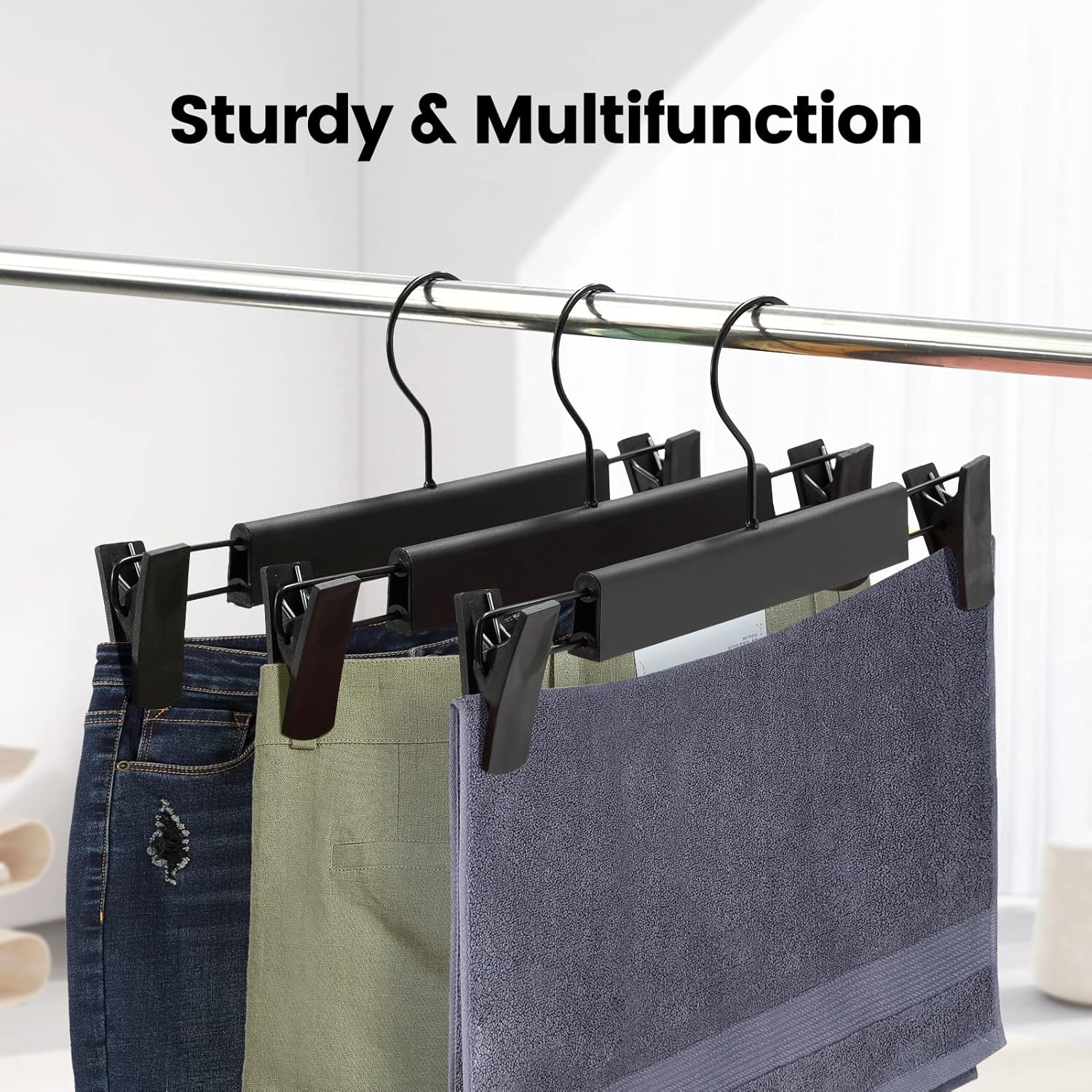 Pants Hanrs with Adjustable Non-Slip Clips Anti-Rust Hanging Hook for