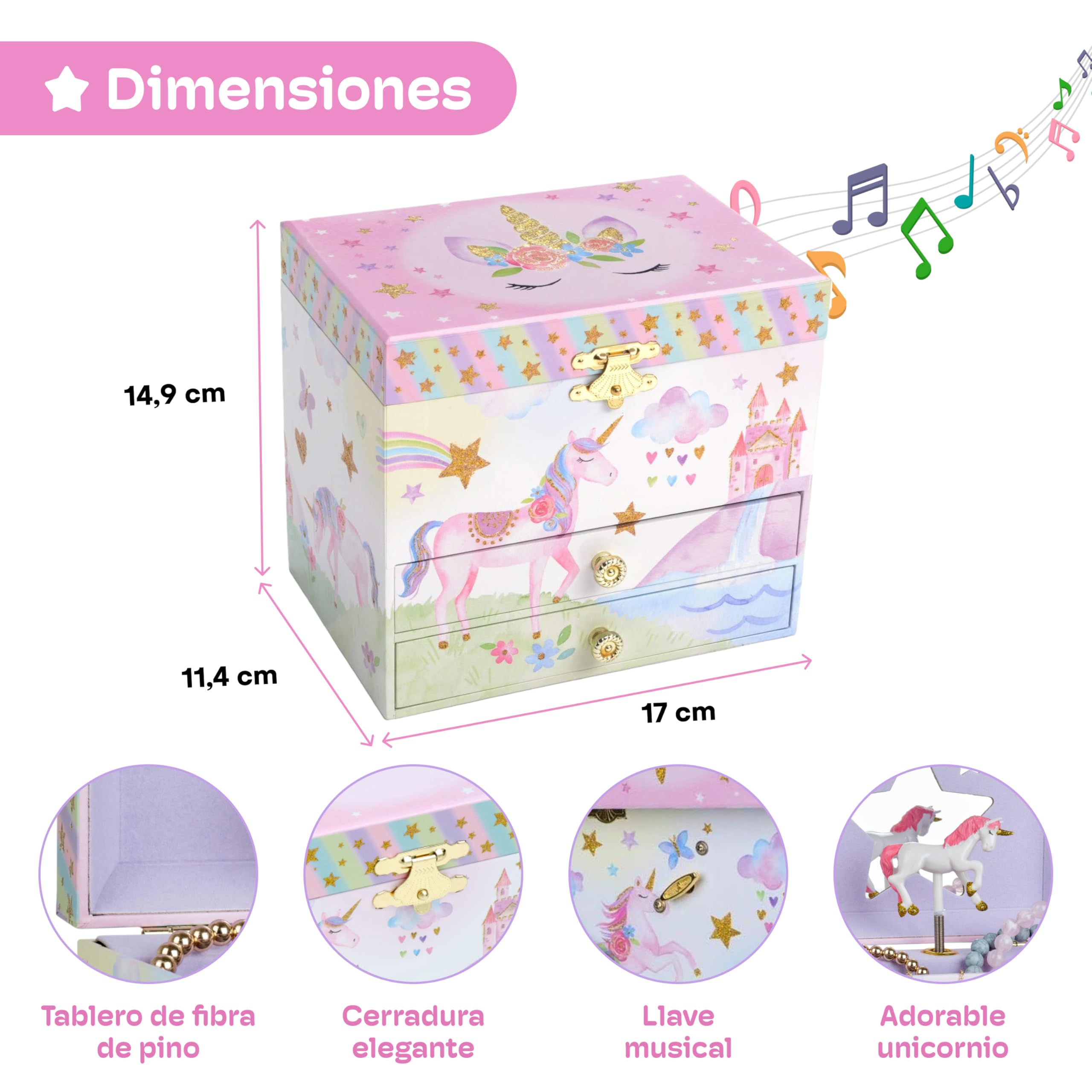 Joyero Musical Grande con 2 Cajones Extraíbles