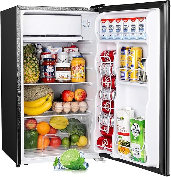 Upstreman 3.2 Cu.Ft Mini Fridge with Freezer, Single Door Mini Fridge, Dorm Fridge, Adjustable Thermostat, Mini Refrigerator for Bedroom, Office, Dorm, Black-BR321