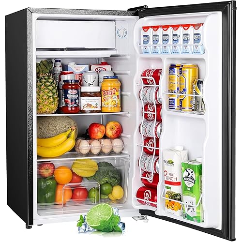 Upstreman 3.2 Cu.Ft Mini Fridge with Freezer, Single Door Mini Fridge, Dorm Fridge, Adjustable Thermostat, Mini Refrigerator for Bedroom, Office, Dorm, Black-BR321 - Glossy Black