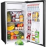 Upstreman 3.2 Cu.Ft Mini Fridge with Freezer, Single Door Mini Fridge, Dorm Fridge, Adjustable Thermostat, Mini Refrigerator for Bedroom, Office, Dorm, Black-BR321