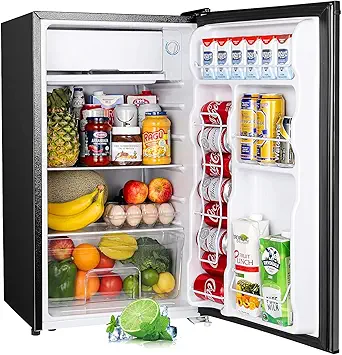 Upstreman 3.2 Cu.Ft Mini Fridge with Freezer, Single Door Mini Fridge, Dorm Fridge, Adjustable Thermostat, Mini Refrigerator for Bedroom, Office, Dorm, Black-BR321