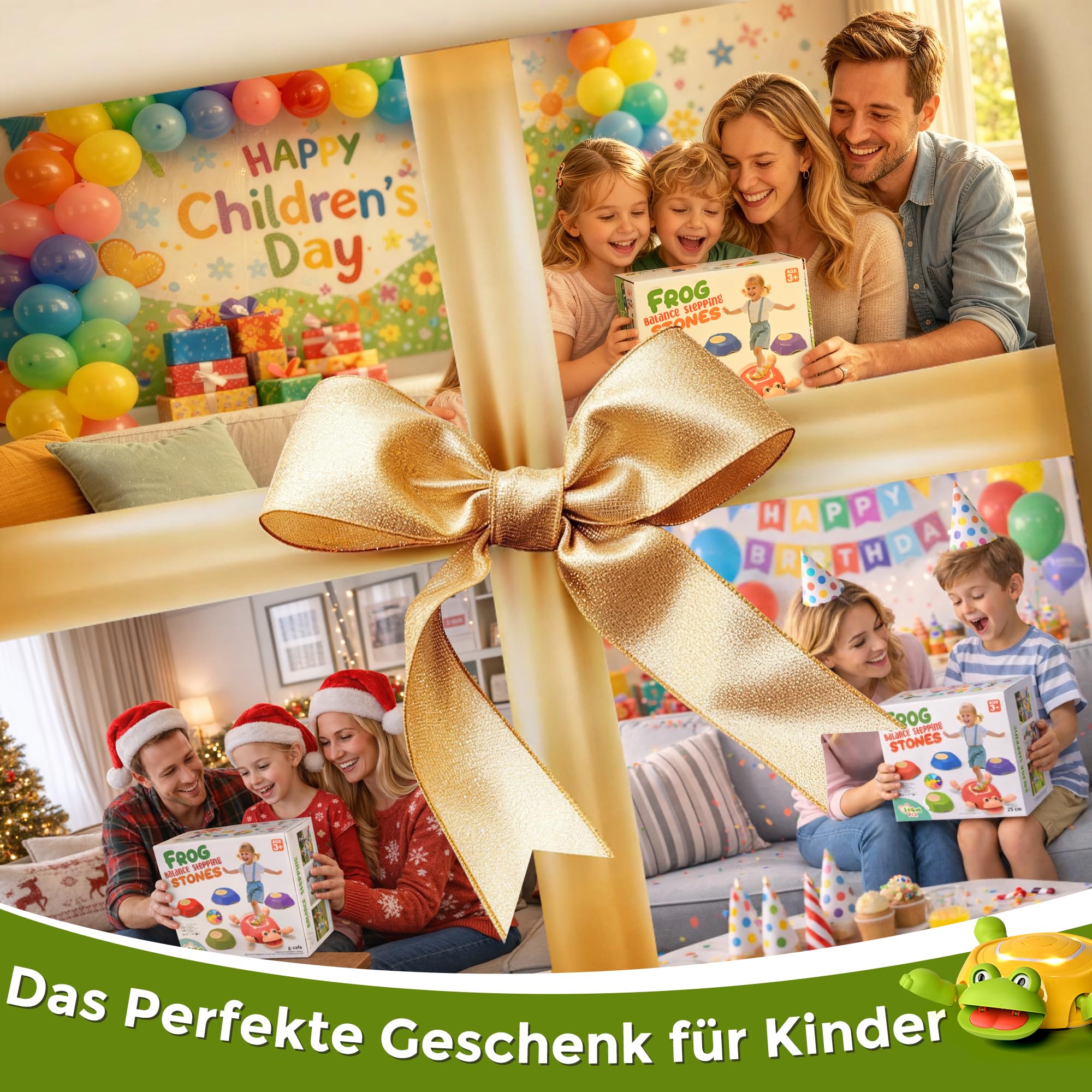 cossy Balanciersteine für Kinder, 5 PCS Frosch-Stapelsteine mit Sensorischen Funktionen, rutschfeste Stapelstein für Drinnen & Draußen, Outdoor Spielzeug ab 3 Jahre