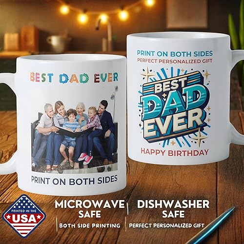 Miniatura 3 de OBIZAN Taza de café personalizada con imagen, texto, logotipo impreso en ambos lados, 11 onzas (blanco)