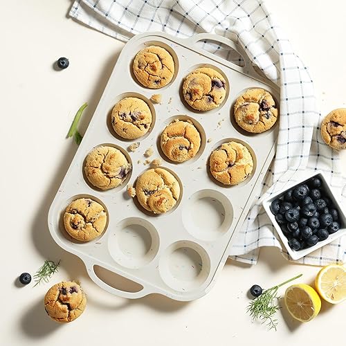 Miniatura 7 de 2 paquetes de 12 tazas de silicona para magdalenas para hornear con marco reforzado de metal, bandeja de tamaño regular para cupcakes, huevos de