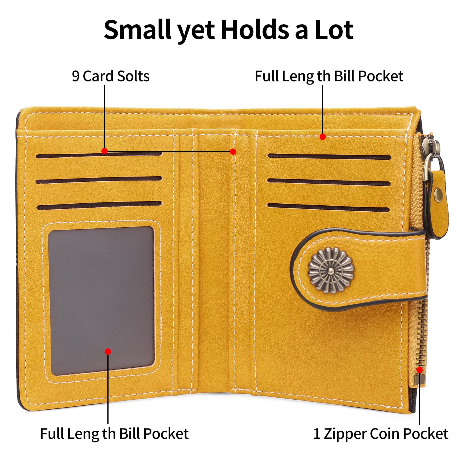 Small Wallet for Women Bifold Credit Card Holder RFID Blocking with Zipper Pocket