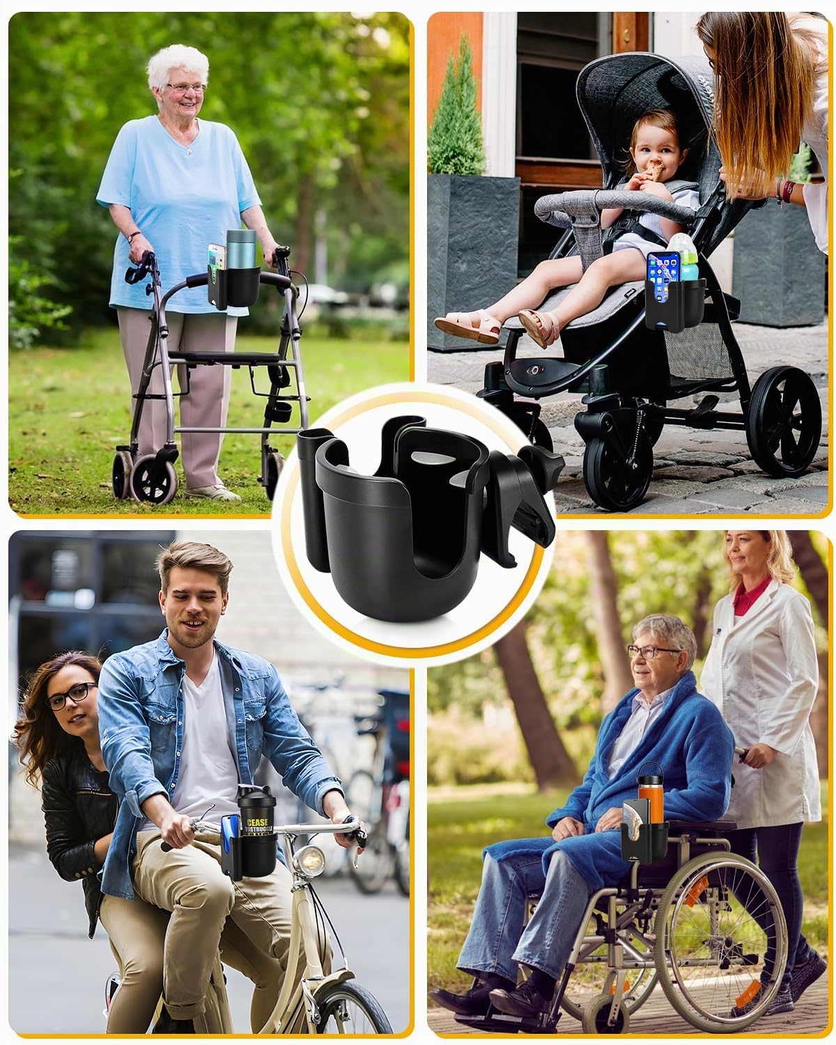 Porte-gobelet Universel pour Poussette avec étui de téléphone Portable, Support de Rangement 2 en 1, Rotation à 360 degrés, pour vélo, Poussette, Fauteuil Roulant, déambulateur, vélo, s'adapte à la