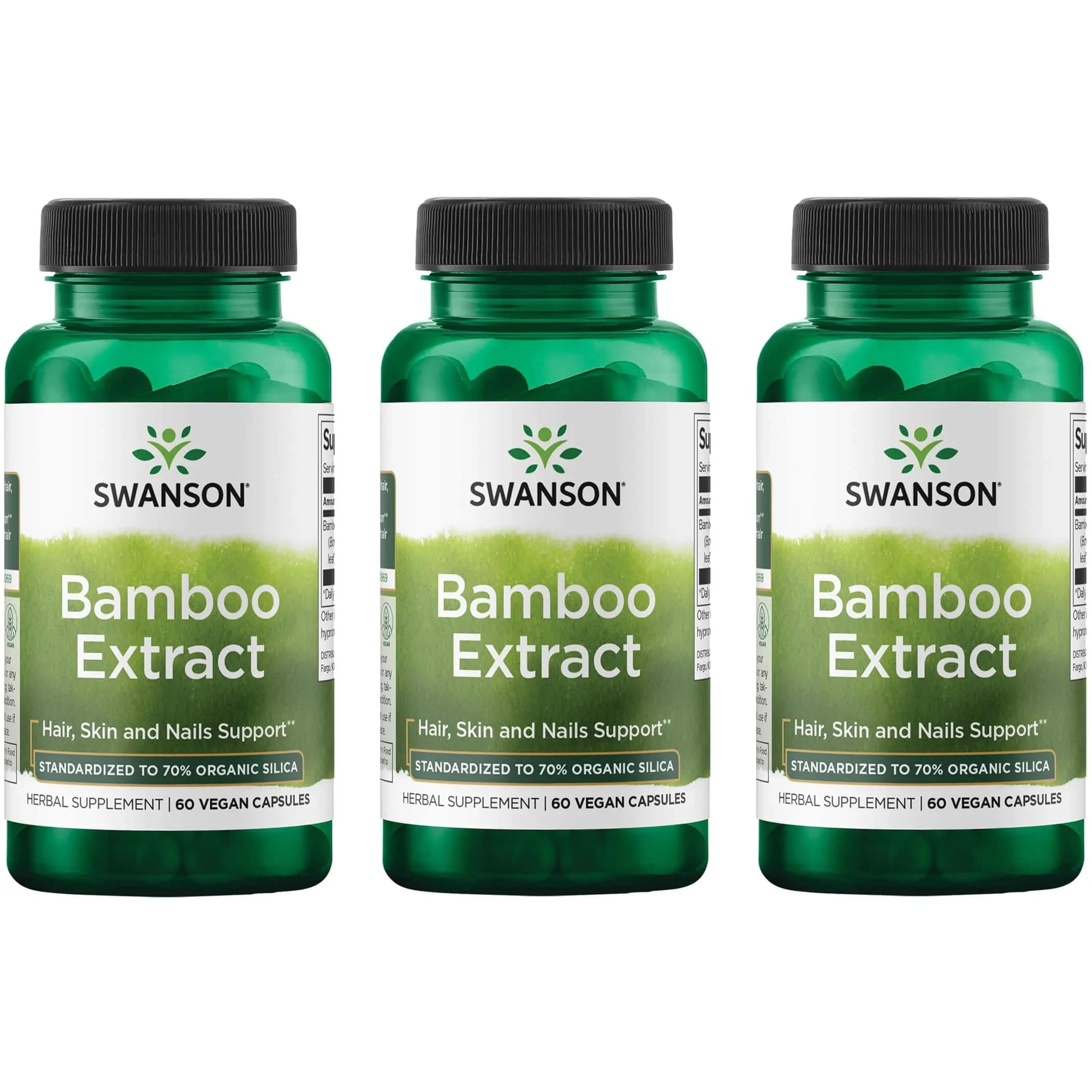 Swanson Bamboo Extract Hair Skin and Nails, 300 mg, 60 Capsules, 3 Pack 60 Count (Pack of 3)