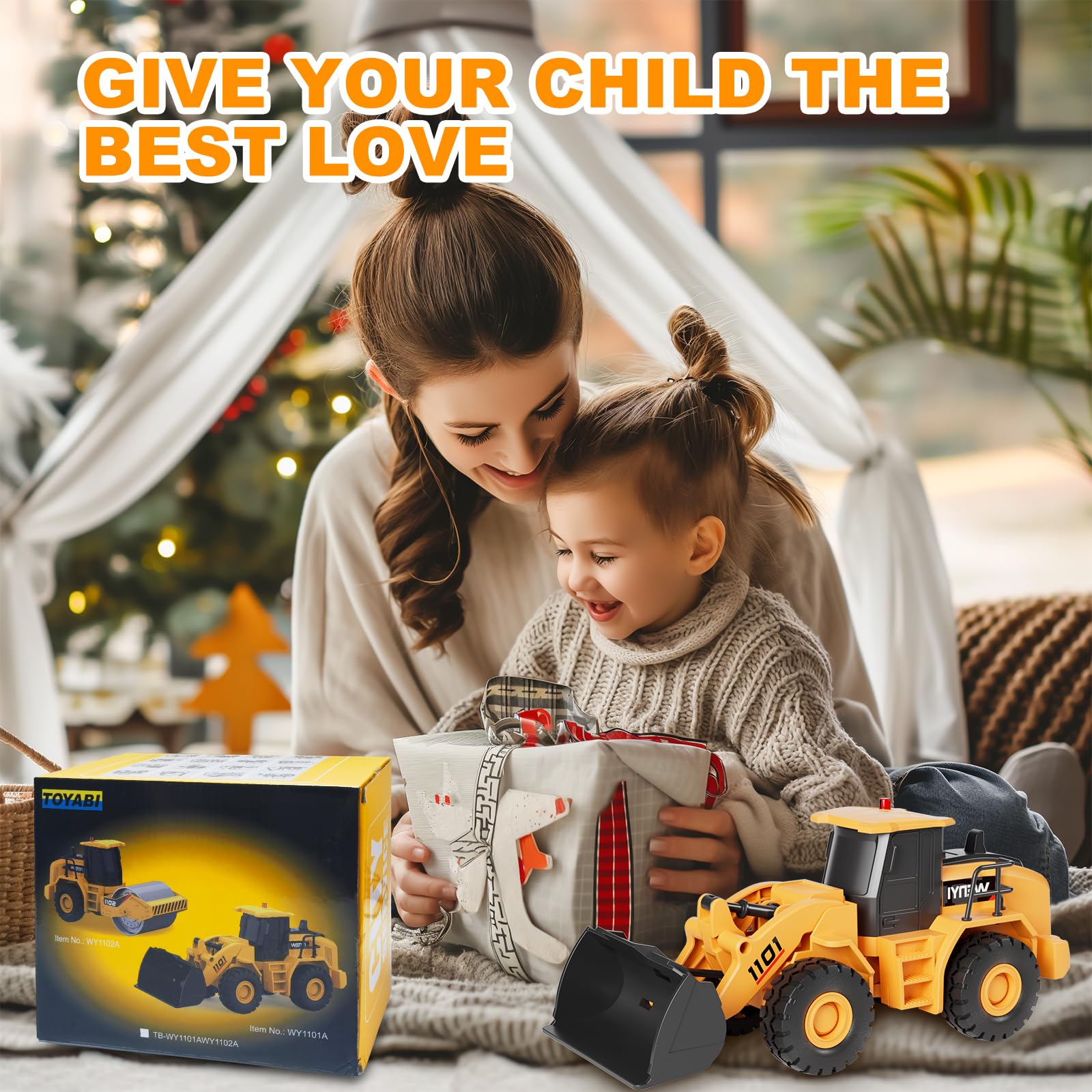 Engin de Chantier Jouet, 2Pcs Jouets de Sable avec Musique & Lumière, Jouets de Camion Bulldozer et Rouleau compresseur, Cadeau pour Garçons Filles Enfants Âgés de 3 4 5 6 7 8 Ans