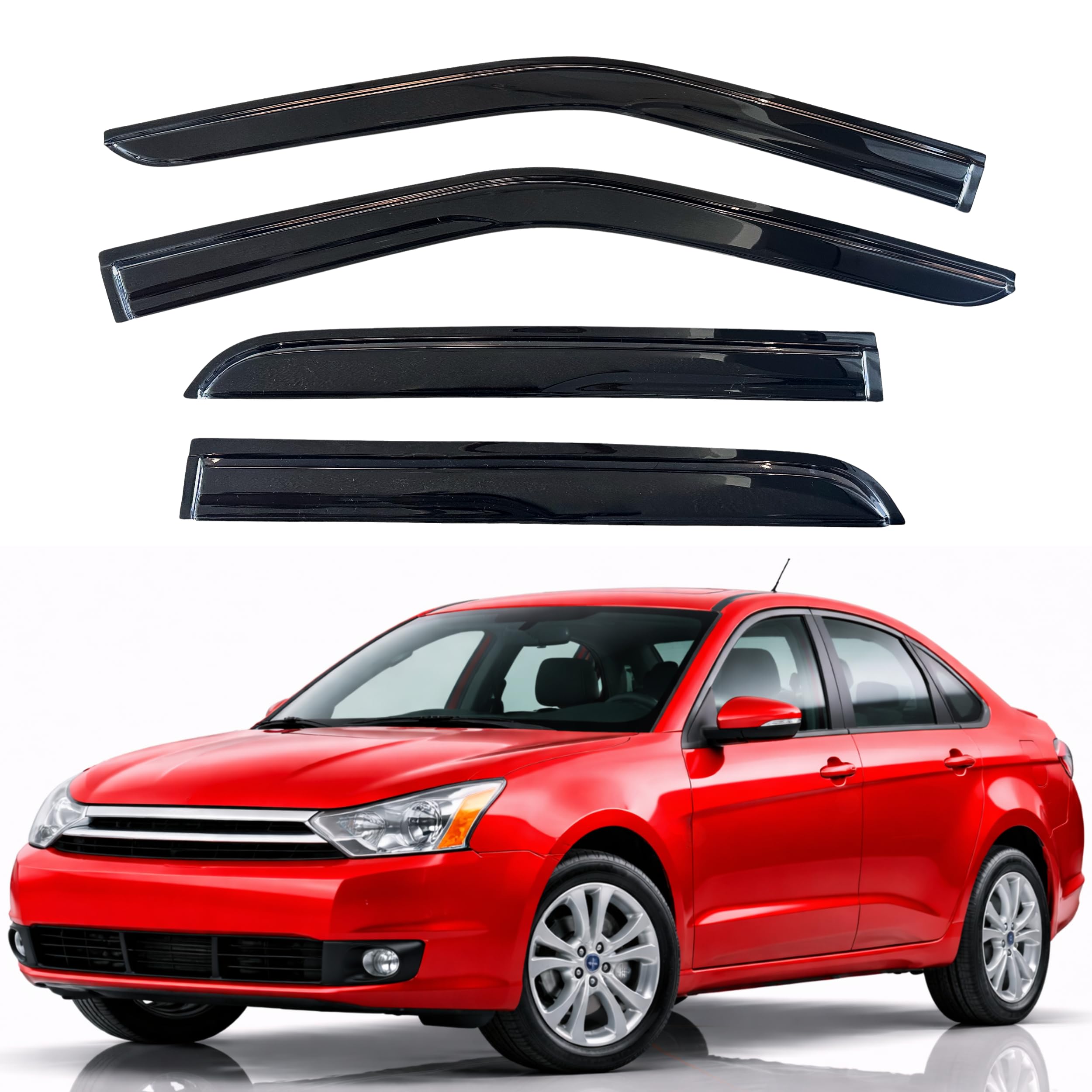 KPY Rain Guards Fit for 2008-2011 Ford Focus Sedan, Out-Channel Window Visors Vent Wind Deflectors 4PC, Car Accessories for 08-11 Focus Sedan (Excludes Hatchback)