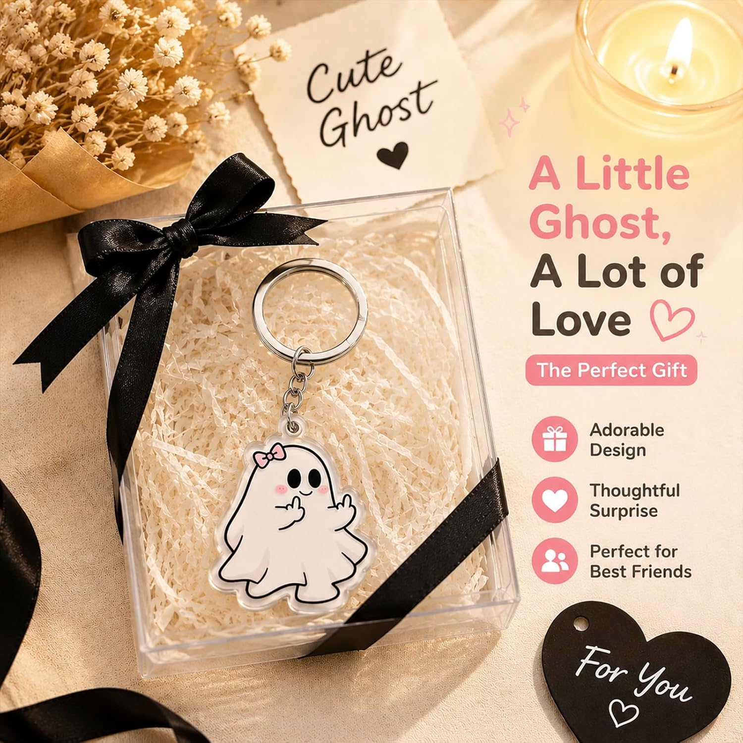Halloween Decorations Ghost Keychain Boo Basket Stuffers for Women Men Halloween Gifts for Adults Spooky Basket Stuffers for Women Horror Gifts Boo Baskets Ideas Adult Keychain Keyring