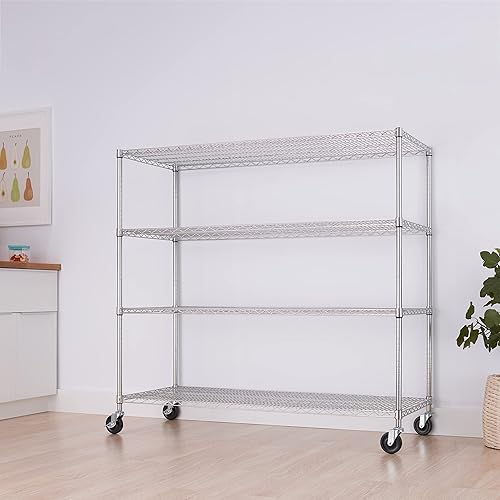 Miniatura 7 de Trinity Basics - Estantería de alambre ajustable de 4 niveles con ruedas para organización de cocina, almacenamiento de garaje, cuarto de